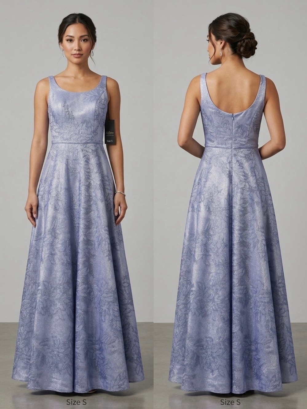 Aria Couture Lavender Floral Jacquard Maxi Dress